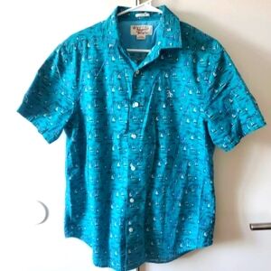 PENGUIN Classic Fit Short Sleeve Button Up Shirt SAILBOAT Boat Print Medium